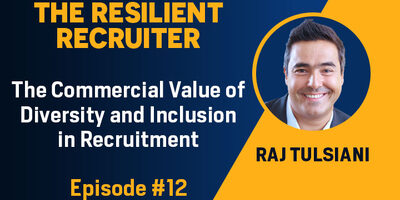 Image of Raj Tulsiani alongside the podcast title. Blue and mustard yellow background.